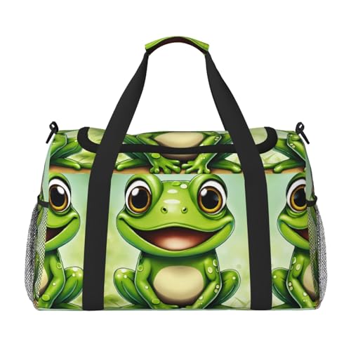 Grüner Froschaufdruck Weekender Übernachtung Handgepäcktasche Gym Gepäck Tasche Seesack für Reisen Damen, Schwarz, Einheitsgröße von LXqlSS