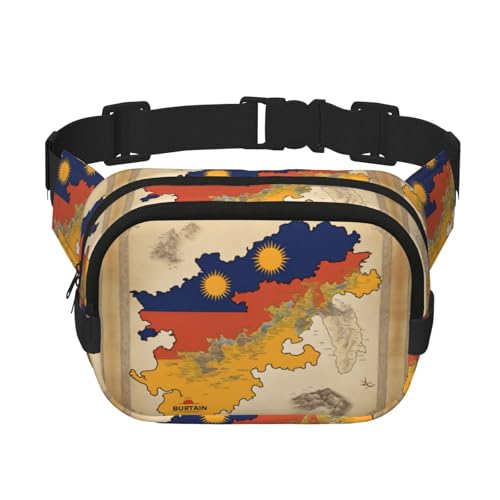 Gürteltasche für Damen, Motiv: Königreich Bhutan, Flagge, Karte 01, niedlich, groß, schwarz, Umhängetasche, Nylon, modische Bauchtasche, Schwarz, Einheitsgröße Gürteltasche für Damen, Motiv: Königreich Bhutan, Flagge, Karte 01, niedlich, groß, schwarz, Umhängetasche, Nylon, modische Bauchtasche, Schwarz, Einheitsgröße von LXqlSS