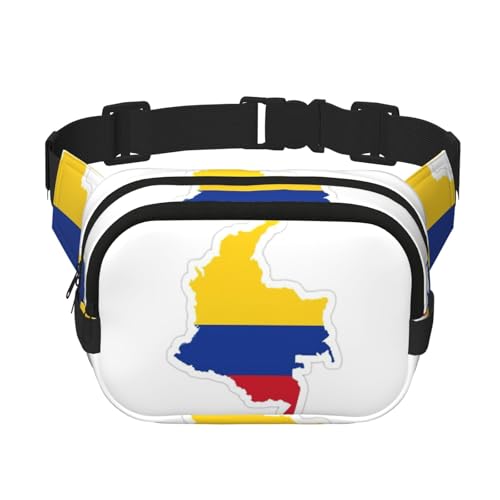Gürteltasche für Damen, Motiv: Kolumbien-Flagge, Kartendruck, niedlich, groß, schwarz, Umhängetasche, Nylon, modische Bauchtasche, Schwarz, Einheitsgröße Gürteltasche für Damen, Motiv: Kolumbien-Flagge, Kartendruck, niedlich, groß, schwarz, Umhängetasche, Nylon, modische Bauchtasche, Schwarz, Einheitsgröße von LXqlSS