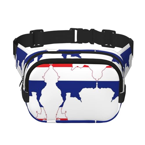 Gürteltasche für Damen, Motiv: Thailand-Flagge, Kartendruck, niedlich, groß, schwarz, Umhängetasche, Nylon, modische Bauchtasche, Schwarz, Einheitsgröße Gürteltasche für Damen, Motiv: Thailand-Flagge, Kartendruck, niedlich, groß, schwarz, Umhängetasche, Nylon, modische Bauchtasche, Schwarz, Einheitsgröße von LXqlSS