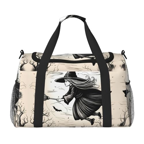 Halloween Hexe fliegender Druck Weekender Übernachtung Handgepäcktasche Gym Gepäck Tasche Seesack für Reisen Damen, Schwarz, Einheitsgröße von LXqlSS