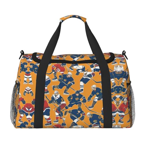 Hockey-Print Weekender Übernachtung Handgepäcktasche Gym Gepäck Tasche Seesack für Reisen Damen, Schwarz, Einheitsgröße von LXqlSS