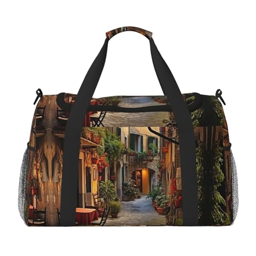 Italienischer Old Street Print Weekender Übernachtung Handgepäcktasche Gym Gepäck Tasche Seesack für Reisen Damen, Schwarz, Einheitsgröße von LXqlSS