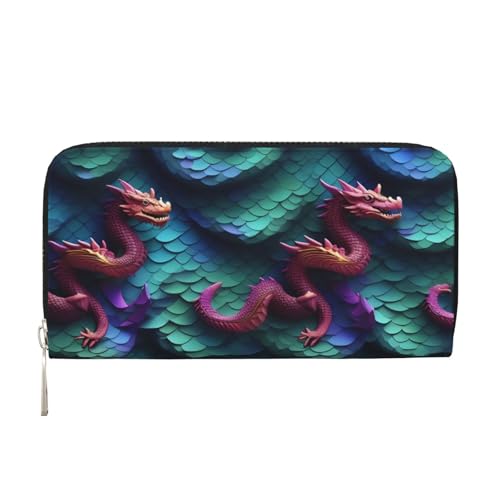 LXqlSS 3D-Geldbörse mit magischem Drachenschuppen-Druck, Leder, für Damen und Herren, Clutch, Geldbörse mit Reißverschluss, großes Fassungsvermögen von LXqlSS