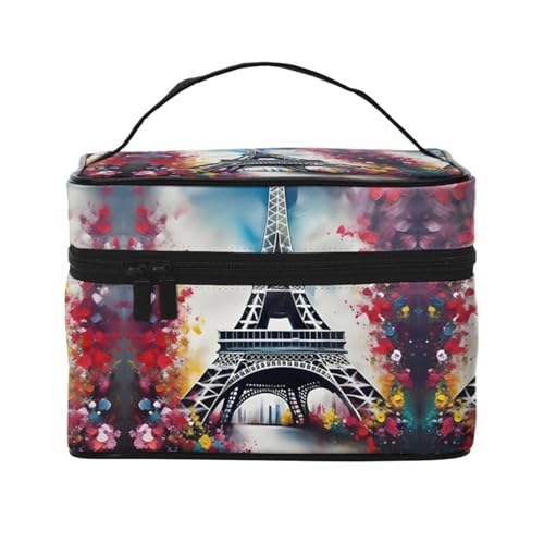 LXqlSS Eiffelturm Paris Malerei Make-up Tasche Tragbare Reise-Kosmetiktasche für Frauen Beauty Reißverschluss Make-up Organizer PU Leder Waschbar Wasserdicht Schwarz Schwarz Einheitsgröße, Schwarz , von LXqlSS