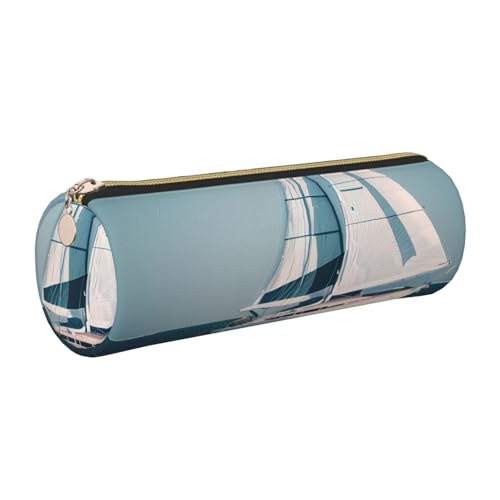 LXqlSS Federmäppchen mit Segelboot-Schiff, Querformat, Leder, Reißverschluss, Füllfederhalter, Federmappe für Kugelschreiber, Tintenroller und Bleistifte von LXqlSS