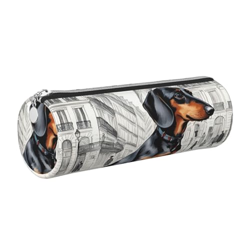 LXqlSS Federmappe mit Pariser Dackel, Leder, Reißverschluss, Federmappe für Kugelschreiber, Tintenroller und Bleistifte von LXqlSS