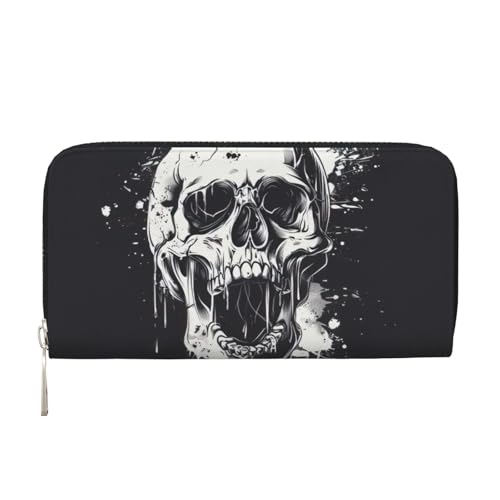 LXqlSS Geldbörse aus Leder mit Horror-Geister-Schädel-Aufdruck, für Damen und Herren, mit Reißverschluss, großes Fassungsvermögen von LXqlSS