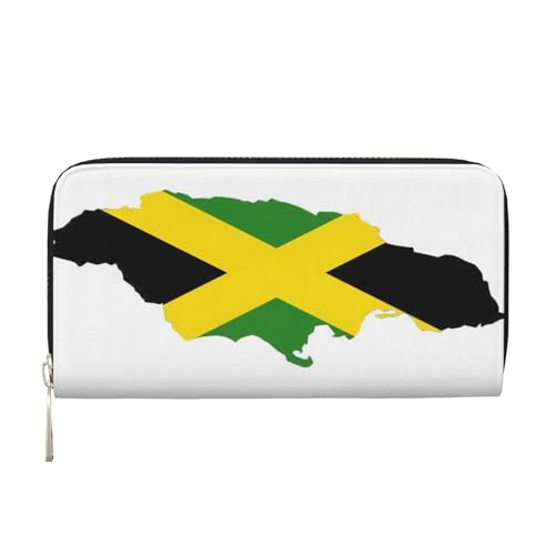 LXqlSS Geldbörse aus Leder mit Jamaika-Flagge, für Damen und Herren, Clutch-Geldbörse mit Reißverschluss, großes Fassungsvermögen von LXqlSS