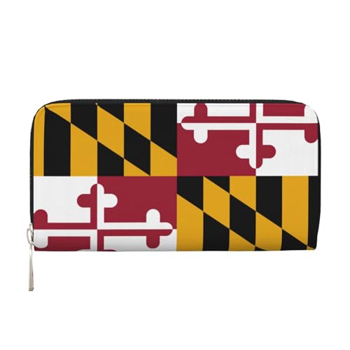 LXqlSS Geldbörse mit Maryland-Staatsflaggen-Druck, Leder, für Damen und Herren, Clutch, Geldbörse mit Reißverschluss, großes Fassungsvermögen von LXqlSS
