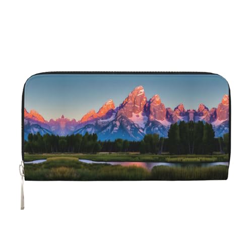 LXqlSS Grand Teton Geldbörse aus Leder mit Nationalpark-Druck, für Damen und Herren, mit Reißverschluss, großes Fassungsvermögen von LXqlSS