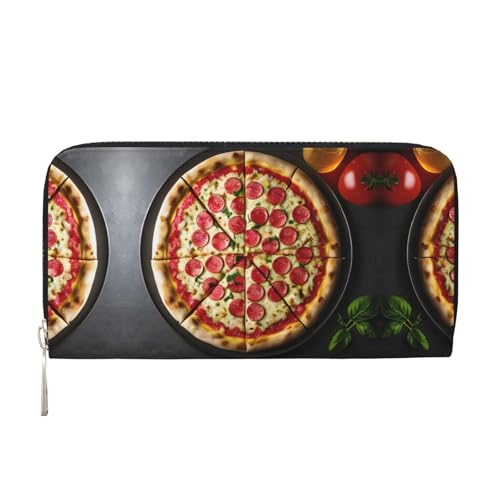 LXqlSS Große Geldbörse aus Leder mit Pizza-Aufdruck, für Damen und Herren, mit Reißverschluss, großes Fassungsvermögen von LXqlSS