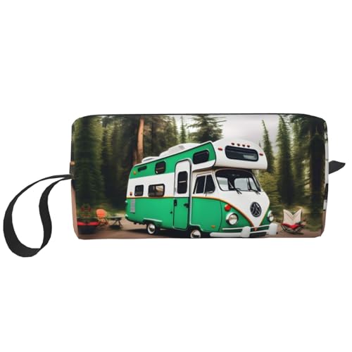 LXqlSS Happy Camper Kosmetiktasche für Damen, tragbare Make-up-Tasche, Reise-Aufbewahrungstasche, für den täglichen Empfang, Kulturbeutel, große Kapazität, Weiß, weiß, Talla única von LXqlSS