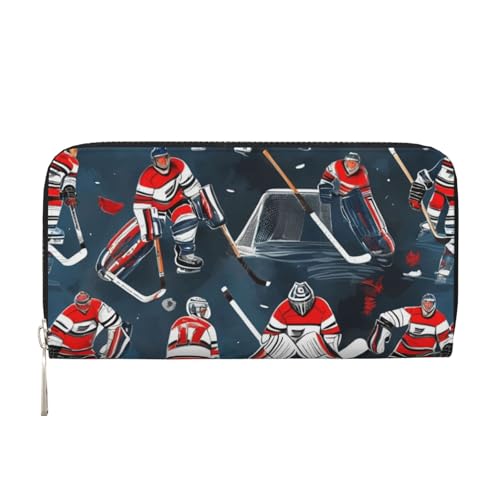 LXqlSS Hockey Elements Kreativer gemusterter Druck, Ledergeldbörse für Damen und Herren, Clutch-Geldbörse mit Reißverschluss, großes Fassungsvermögen von LXqlSS