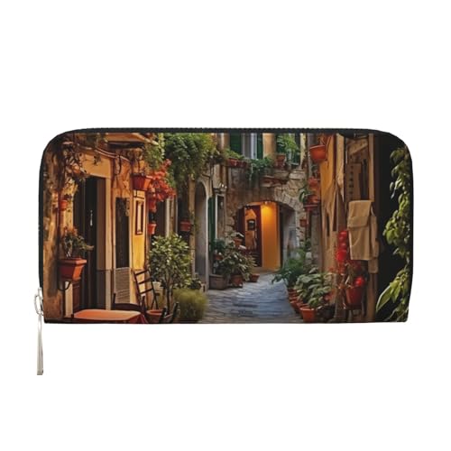 LXqlSS Italienische Geldbörse aus Leder mit altem Straßendruck, für Damen und Herren, mit Reißverschluss, großes Fassungsvermögen von LXqlSS