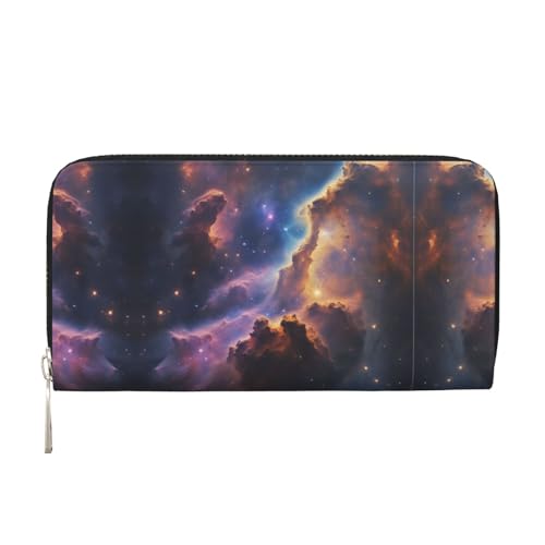 LXqlSS Leder-Geldbörse mit Reißverschluss, Motiv: Sternenhimmel, tiefer Weltraumdruck, für Damen und Herren, mit Reißverschluss, großes Fassungsvermögen von LXqlSS