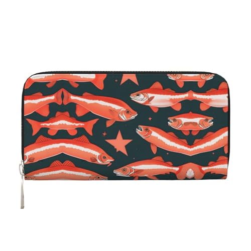 LXqlSS Ledergeldbörse für Damen und Herren, Lachsdruck, Clutch, mit Reißverschluss, großes Fassungsvermögen von LXqlSS