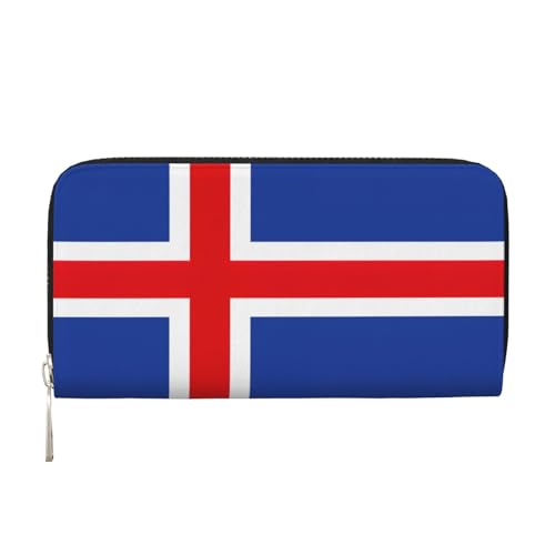LXqlSS Ledergeldbörse für Damen und Herren, Motiv: Flagge Islands, Clutch, mit Reißverschluss, großes Fassungsvermögen von LXqlSS