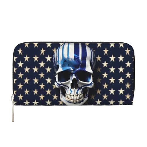 LXqlSS Ledergeldbörse für Damen und Herren, mit Reißverschluss, großes Fassungsvermögen, Blau gestreift von LXqlSS