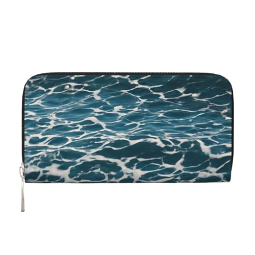 LXqlSS Ledergeldbörse für Damen und Herren, mit Reißverschluss, großes Fassungsvermögen, Blau mit Ozeanmuster von LXqlSS