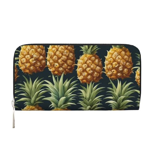 LXqlSS Ledergeldbörse mit Ananas-Aufdruck, für Damen und Herren, Clutch-Geldbörse mit Reißverschluss, großes Fassungsvermögen von LXqlSS