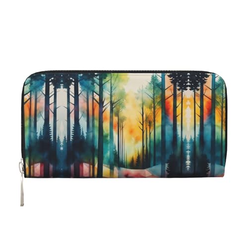 LXqlSS Ledergeldbörse mit Baumkunstdruck, für Damen und Herren, Clutch-Geldbörse mit Reißverschluss, großes Fassungsvermögen von LXqlSS