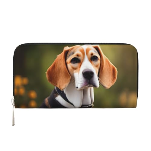 LXqlSS Ledergeldbörse mit Beagle-Hunde-Aufdruck, für Damen und Herren, Clutch-Geldbörse mit Reißverschluss, großes Fassungsvermögen von LXqlSS