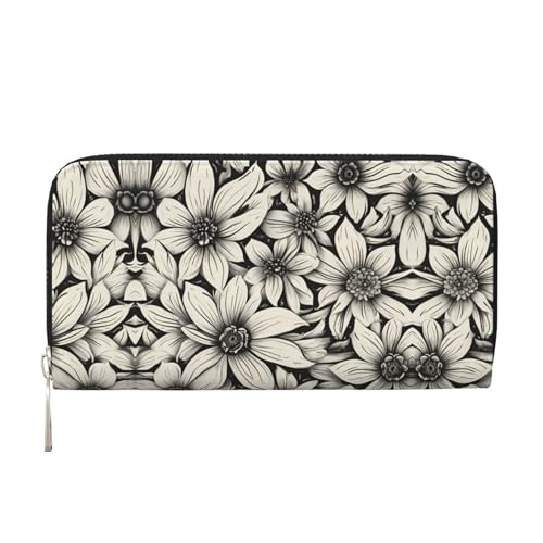 LXqlSS Ledergeldbörse mit Blumendruck, für Damen und Herren, Clutch, mit Reißverschluss, großes Fassungsvermögen von LXqlSS
