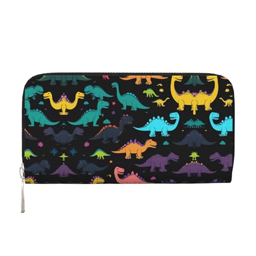 LXqlSS Ledergeldbörse mit Dinosaurier-Muster, für Damen und Herren, mit Reißverschluss, großes Fassungsvermögen von LXqlSS