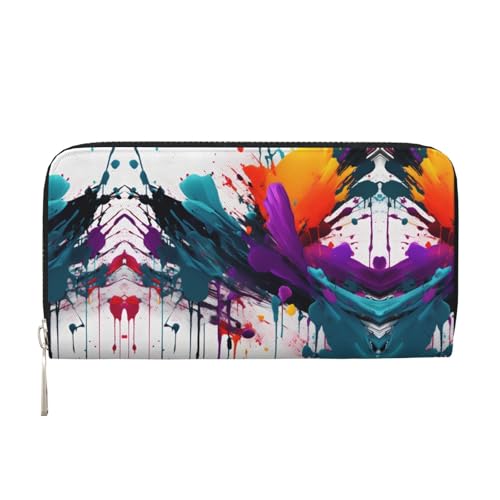 LXqlSS Ledergeldbörse mit Farbspritzer-Aufdruck, für Damen und Herren, Clutch, mit Reißverschluss, großes Fassungsvermögen von LXqlSS