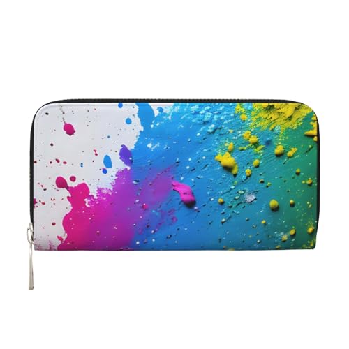 LXqlSS Ledergeldbörse mit Farbspritzer-Motiv, für Damen und Herren, mit Reißverschluss, großes Fassungsvermögen von LXqlSS