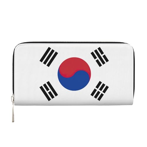 LXqlSS Ledergeldbörse mit Flagge der Republik Korea, für Damen und Herren, mit Reißverschluss, großes Fassungsvermögen von LXqlSS
