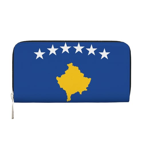 LXqlSS Ledergeldbörse mit Flagge des Kosovo-Aufdrucks, für Damen und Herren, mit Reißverschluss, großes Fassungsvermögen von LXqlSS
