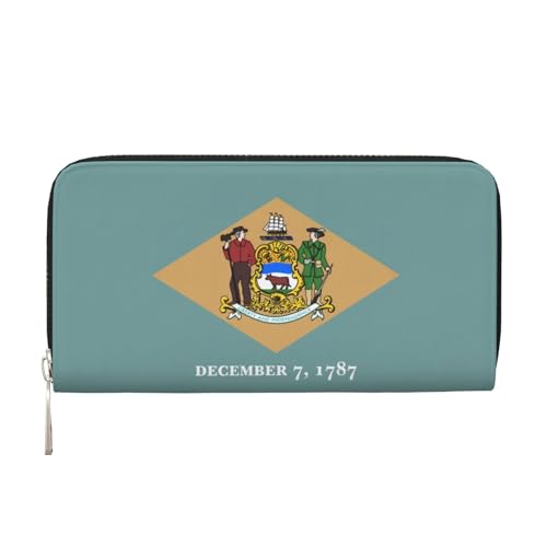 LXqlSS Ledergeldbörse mit Flagge von Delaware für Damen und Herren, mit Reißverschluss, großes Fassungsvermögen von LXqlSS