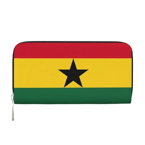 LXqlSS Ledergeldbörse mit Flagge von Ghana, für Damen und Herren, mit Reißverschluss, großes Fassungsvermögen von LXqlSS