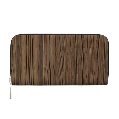 LXqlSS Ledergeldbörse mit Holzmaserung, für Damen und Herren, Clutch, mit Reißverschluss, großes Fassungsvermögen von LXqlSS