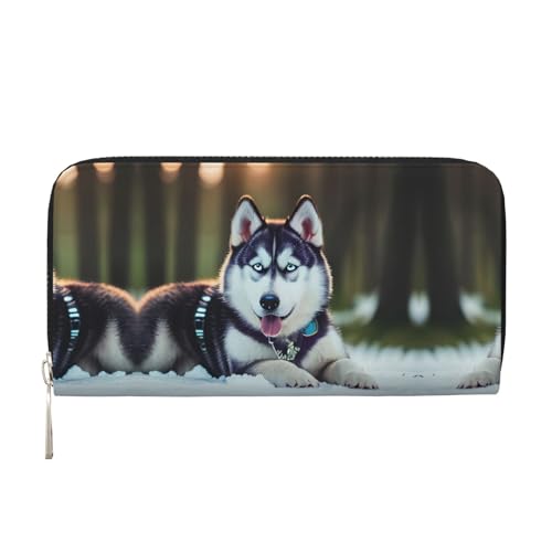 LXqlSS Ledergeldbörse mit Husky-Aufdruck für Damen und Herren, Clutch-Geldbörse mit Reißverschluss, großes Fassungsvermögen von LXqlSS