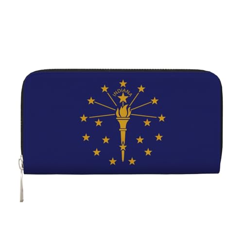 LXqlSS Ledergeldbörse mit Indiana-Staatsflagge, für Damen und Herren, Clutch-Geldbörse mit Reißverschluss, großes Fassungsvermögen von LXqlSS