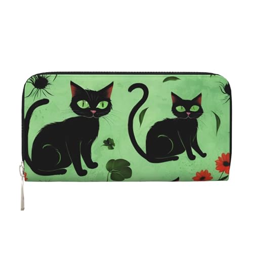 LXqlSS Ledergeldbörse mit Katzendruck, für Damen und Herren, Clutch, mit Reißverschluss, großes Fassungsvermögen von LXqlSS