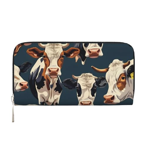 LXqlSS Ledergeldbörse mit Kuh-Aufdruck für Damen und Herren, Clutch-Geldbörse mit Reißverschluss, großes Fassungsvermögen von LXqlSS