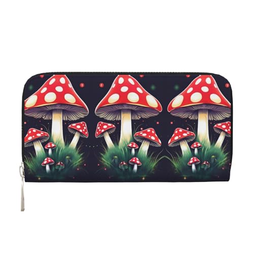 LXqlSS Ledergeldbörse mit Magic-Pilz-Aufdruck, für Damen und Herren, Clutch-Geldbörse mit Reißverschluss, großes Fassungsvermögen von LXqlSS