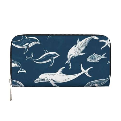 LXqlSS Ledergeldbörse mit Meeresfisch-Aufdruck, für Damen und Herren, Clutch-Geldbörse mit Reißverschluss, großes Fassungsvermögen von LXqlSS