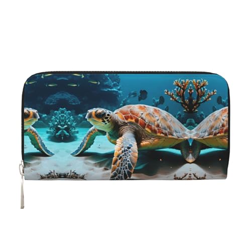 LXqlSS Ledergeldbörse mit Meeresschildkrötenmuster, für Damen und Herren, Clutch-Geldbörse mit Reißverschluss, großes Fassungsvermögen von LXqlSS