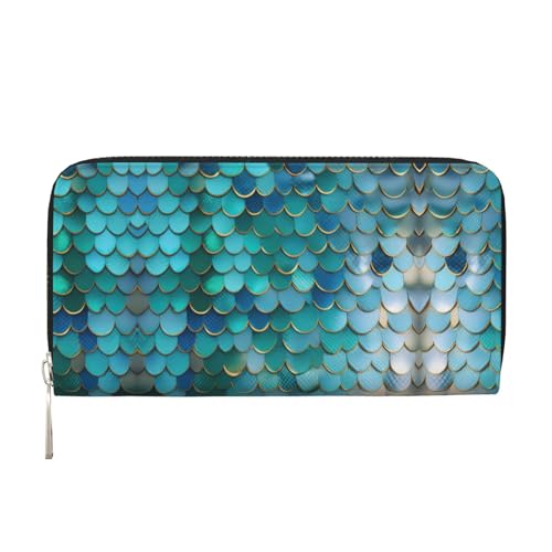 LXqlSS Ledergeldbörse mit Meerjungfrauen-Aufdruck für Damen und Herren, Clutch-Geldbörse mit Reißverschluss, großes Fassungsvermögen von LXqlSS