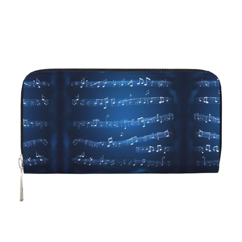 LXqlSS Ledergeldbörse mit Musiknoten-Aufdruck, für Damen und Herren, mit Reißverschluss, großes Fassungsvermögen, Blau von LXqlSS