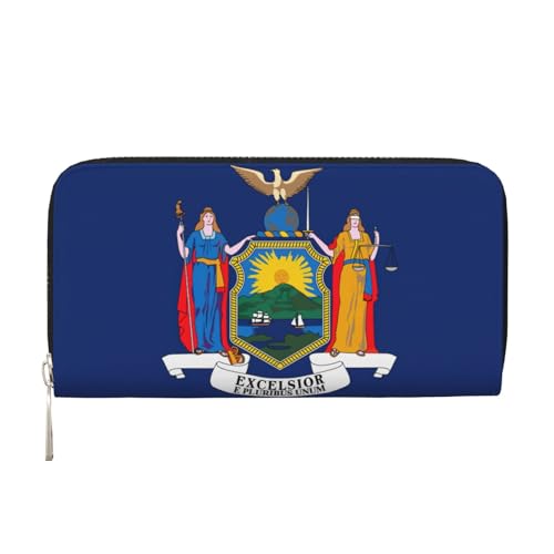 LXqlSS Ledergeldbörse mit New York-Flaggenaufdruck, für Damen und Herren, Clutch-Geldbörse mit Reißverschluss, großes Fassungsvermögen von LXqlSS