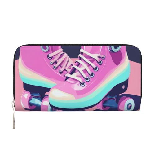 LXqlSS Ledergeldbörse mit Retro-Rollschuh-Aufdruck, für Damen und Herren, mit Reißverschluss, großes Fassungsvermögen von LXqlSS