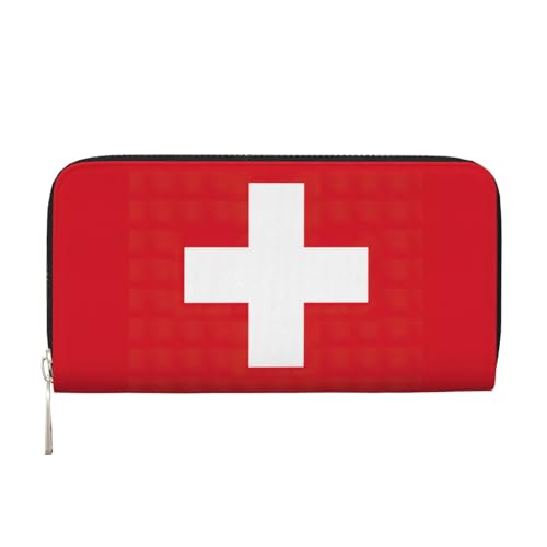 LXqlSS Ledergeldbörse mit Schweizer Flagge, für Damen und Herren, mit Reißverschluss, großes Fassungsvermögen von LXqlSS