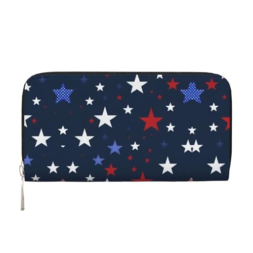 LXqlSS Ledergeldbörse mit Sternen-Motiv, für Damen und Herren, Clutch, mit Reißverschluss, großes Fassungsvermögen von LXqlSS