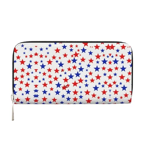 LXqlSS Ledergeldbörse mit Sternen-Motiv, für Damen und Herren, Clutch, mit Reißverschluss, großes Fassungsvermögen von LXqlSS